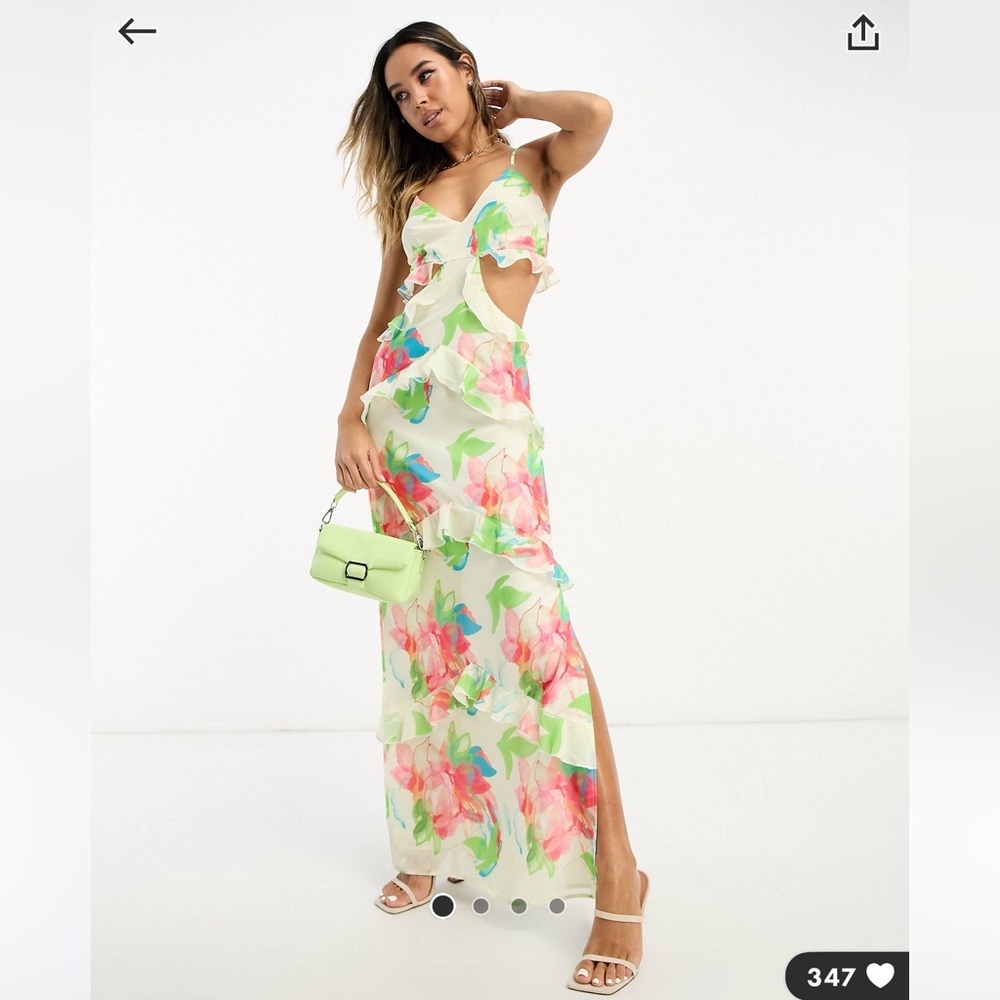 Pretty lavish from Asos... Ruffle cut out maxi ivory floral dress!